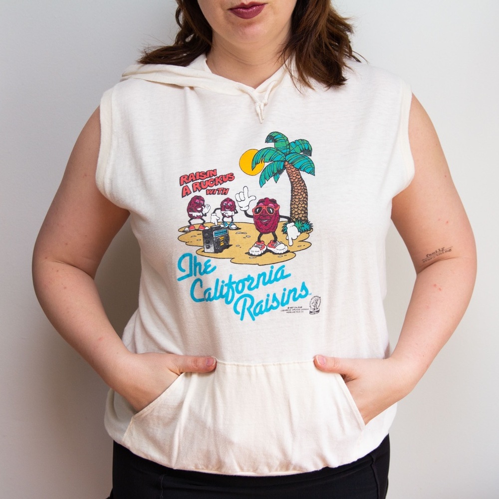 Vintage California Raisins Sleeveless Hoodie MED Beach Raisin Ruckus 1987 RARE